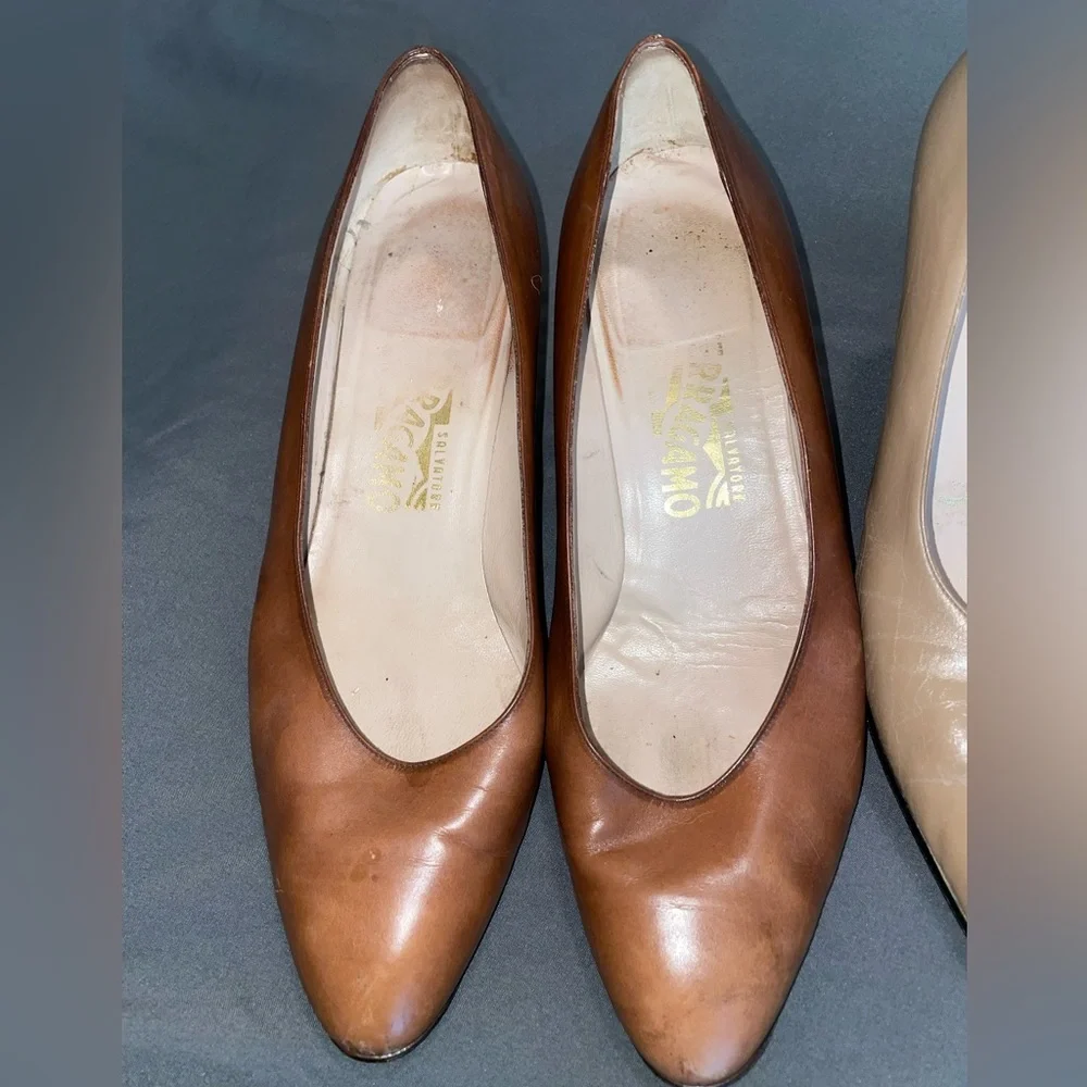 ✨4 for $110✨ Salvatore Ferragamo Vintage Kitten Heels Loafer Pumps Size 9.5 & 10 - Picture 2 of 10